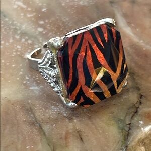 Vintage Tiger Striped Adjustable Ring